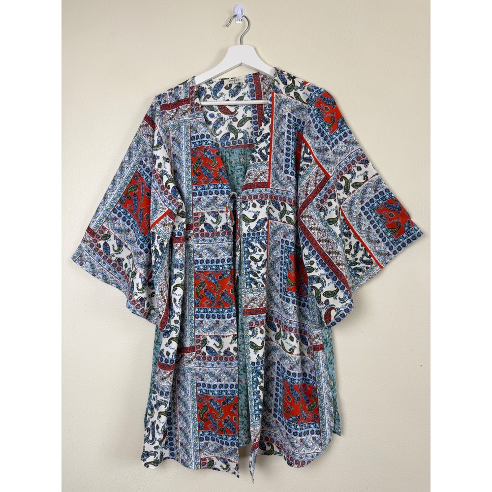 Umgee Women Paisley Floral Mixed Print Tie Front Kimono Cardigan Cover Up Size M
